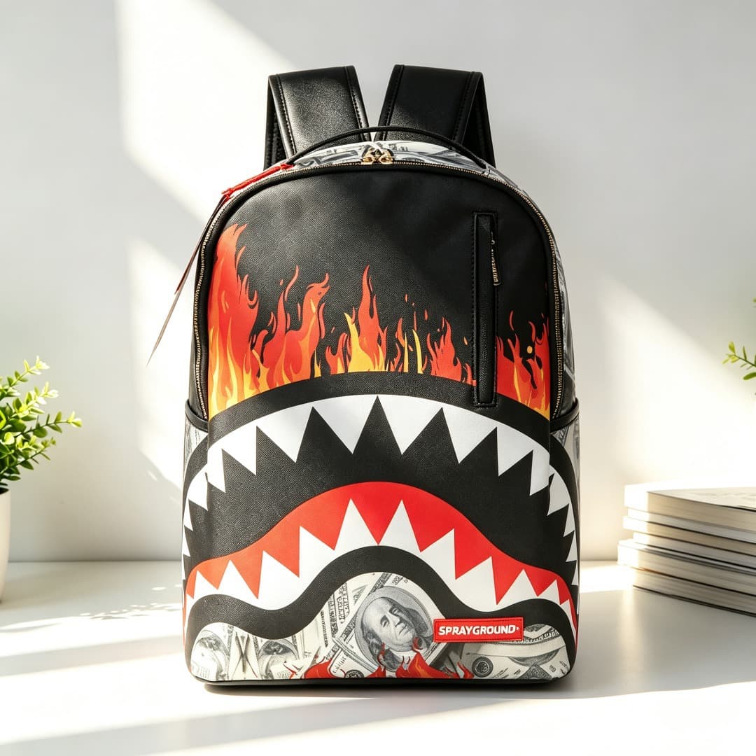 Sprayground Shark Backpack Flame Money Print