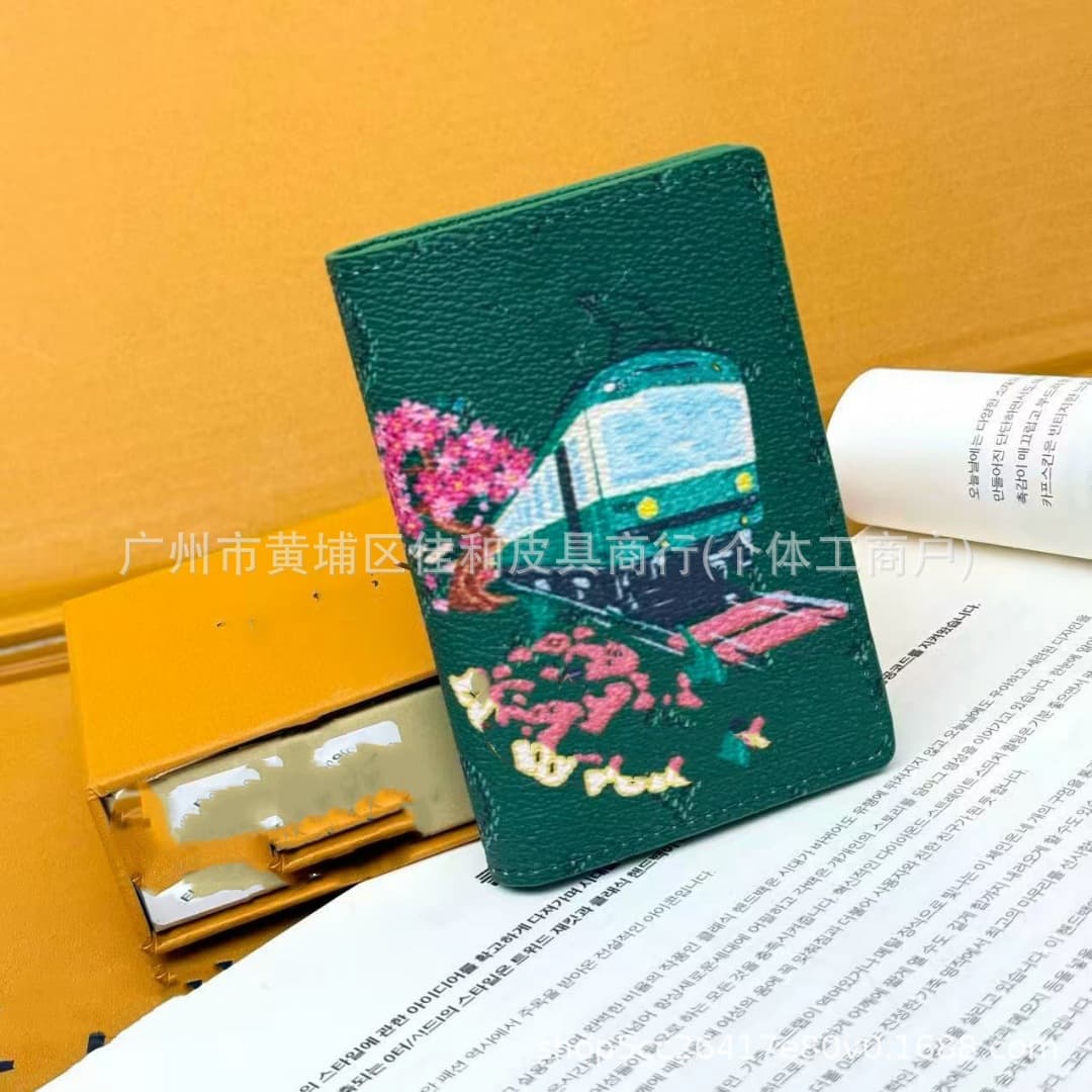 Hermès Card Holder Train and Cherry Blossom Embroidery