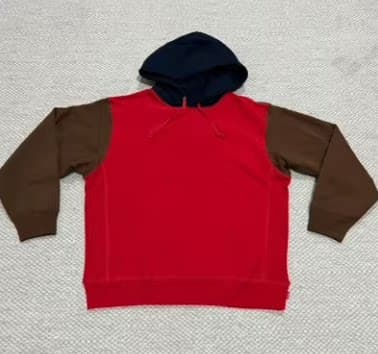 Supreme Color-Block Hoodie Red with Brown Sleeves and Navy Hood