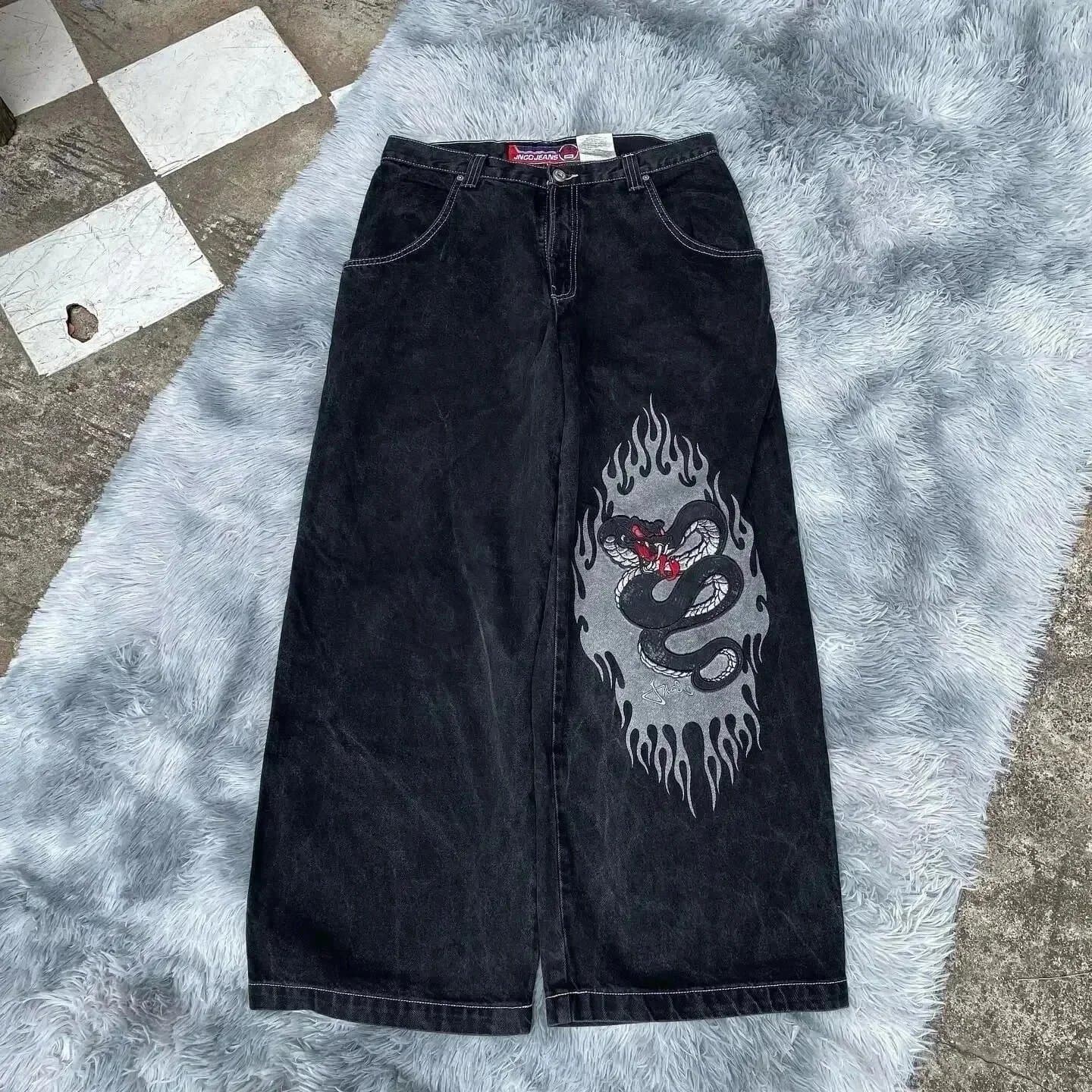 Wide-Leg Jeans Snake Flame Print
