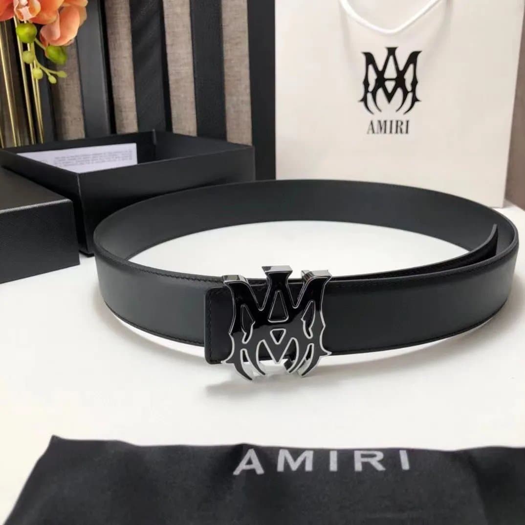 Amiri Logo Buckle Belt Black Leather