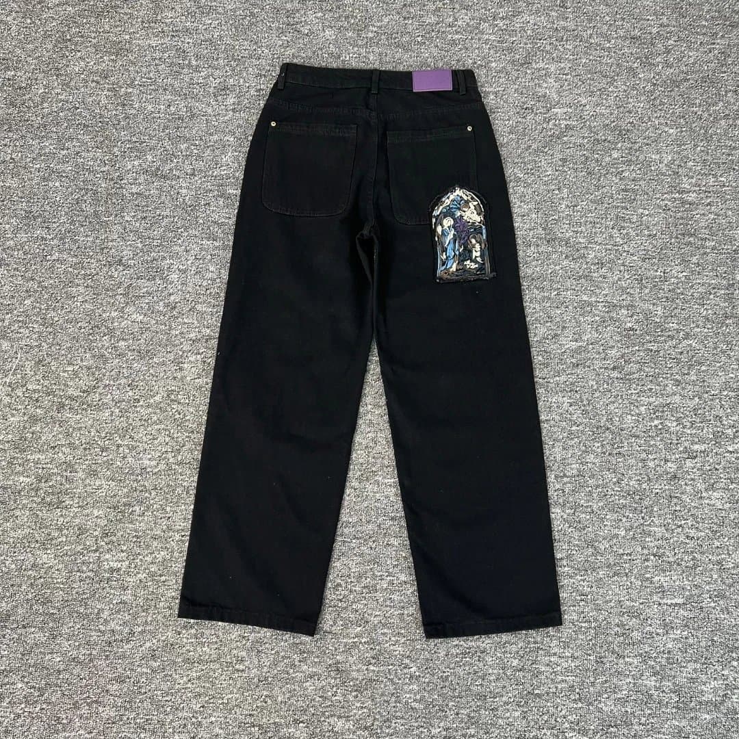 Corteiz Patchwork Jeans Art Print Patches — 001-black觉醒牛仔裤（黑）