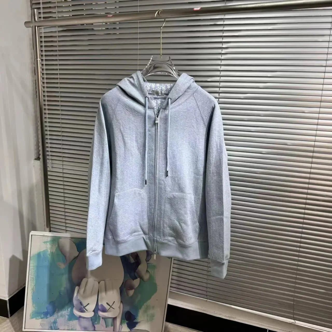 Dior × Supreme Zip-Up Hoodie Oblique Logo Lining — 浅蓝色