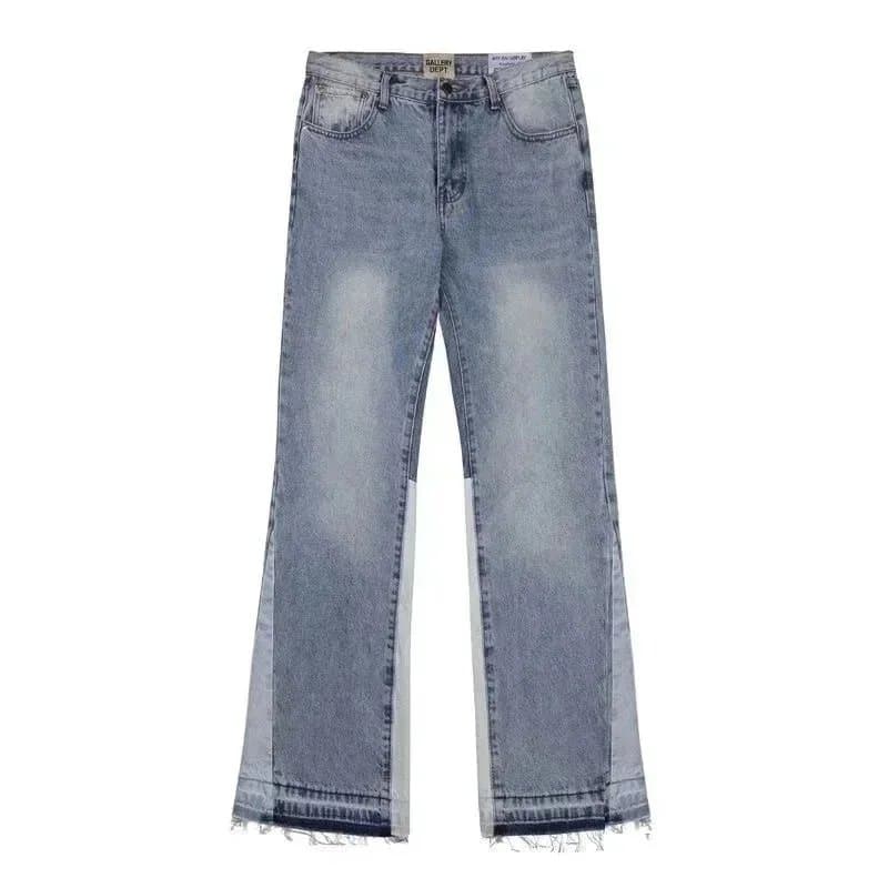 Distressed Flare Jeans Paint Splatter & Patched — 12