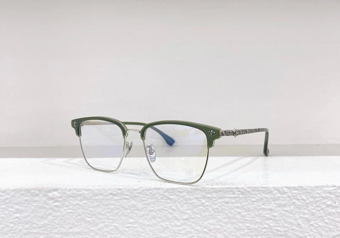 Chrome Hearts Eyeglasses Fleur-de-Lis Temple — 透绿银