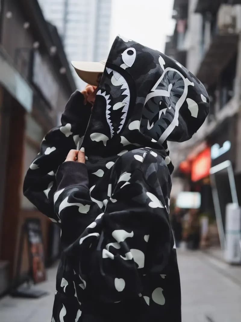 BAPE Shark Hoodie Split Camo — Glow-In-The-Dark Camouflage