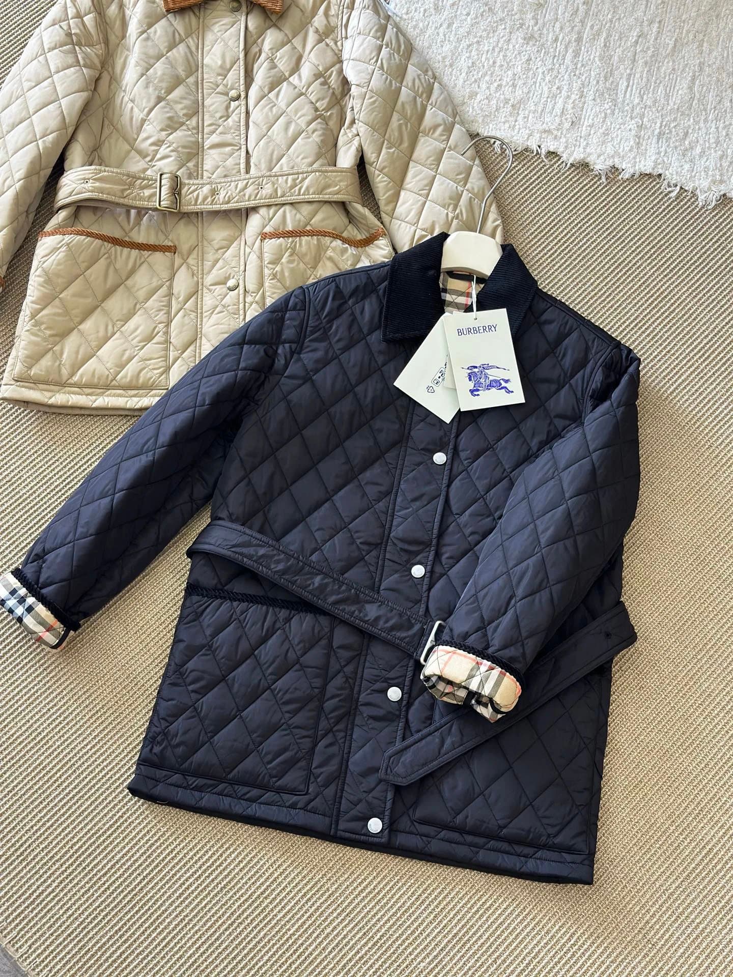 Burberry Quilted Jacket Check Trim
