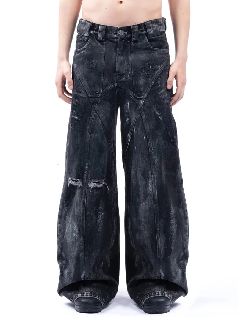Rick Owens Wide-Leg Distressed Jeans Acid Washed