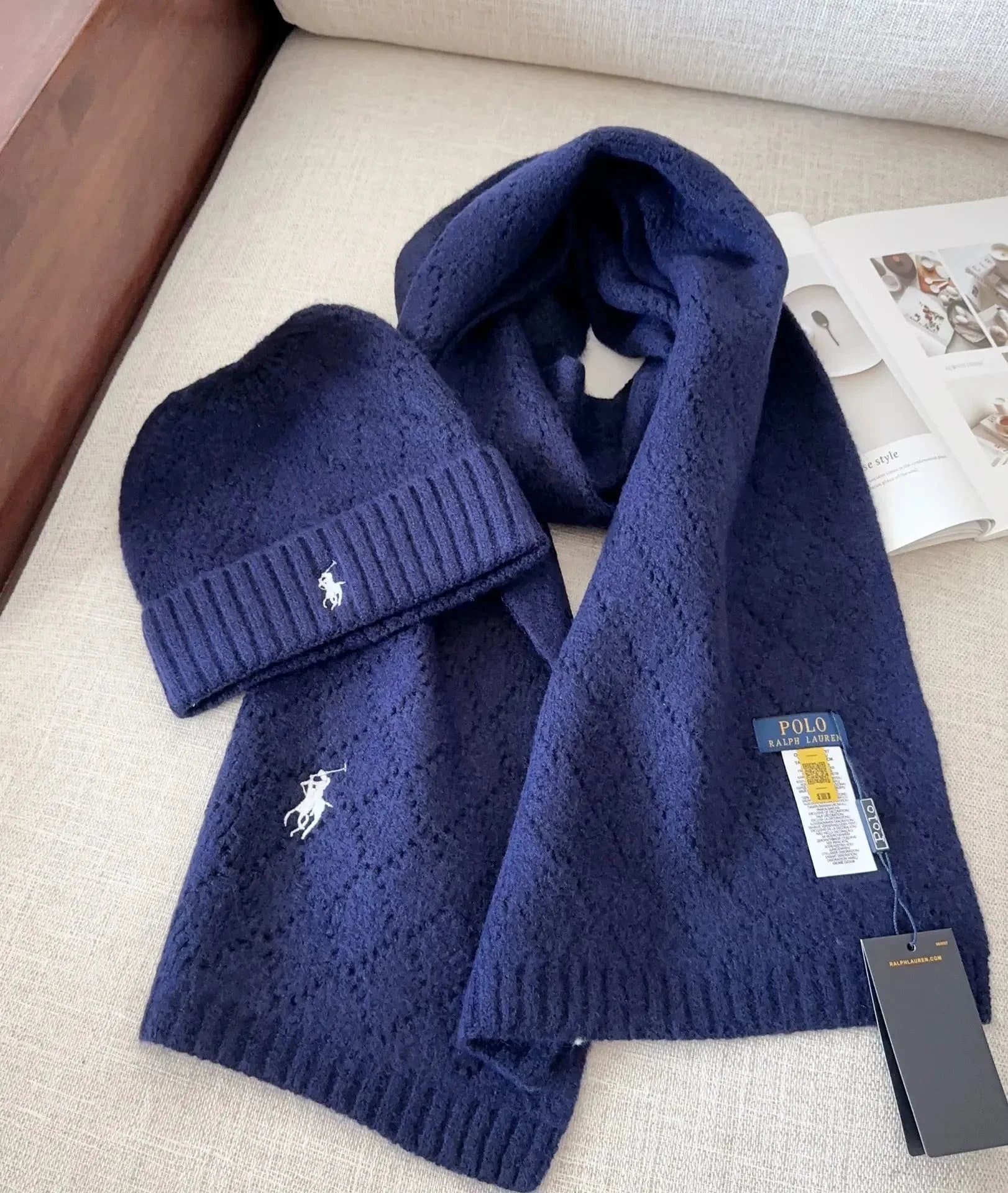 Polo Ralph Lauren Cable Knit Scarf & Beanie Set Classic Cable — 23