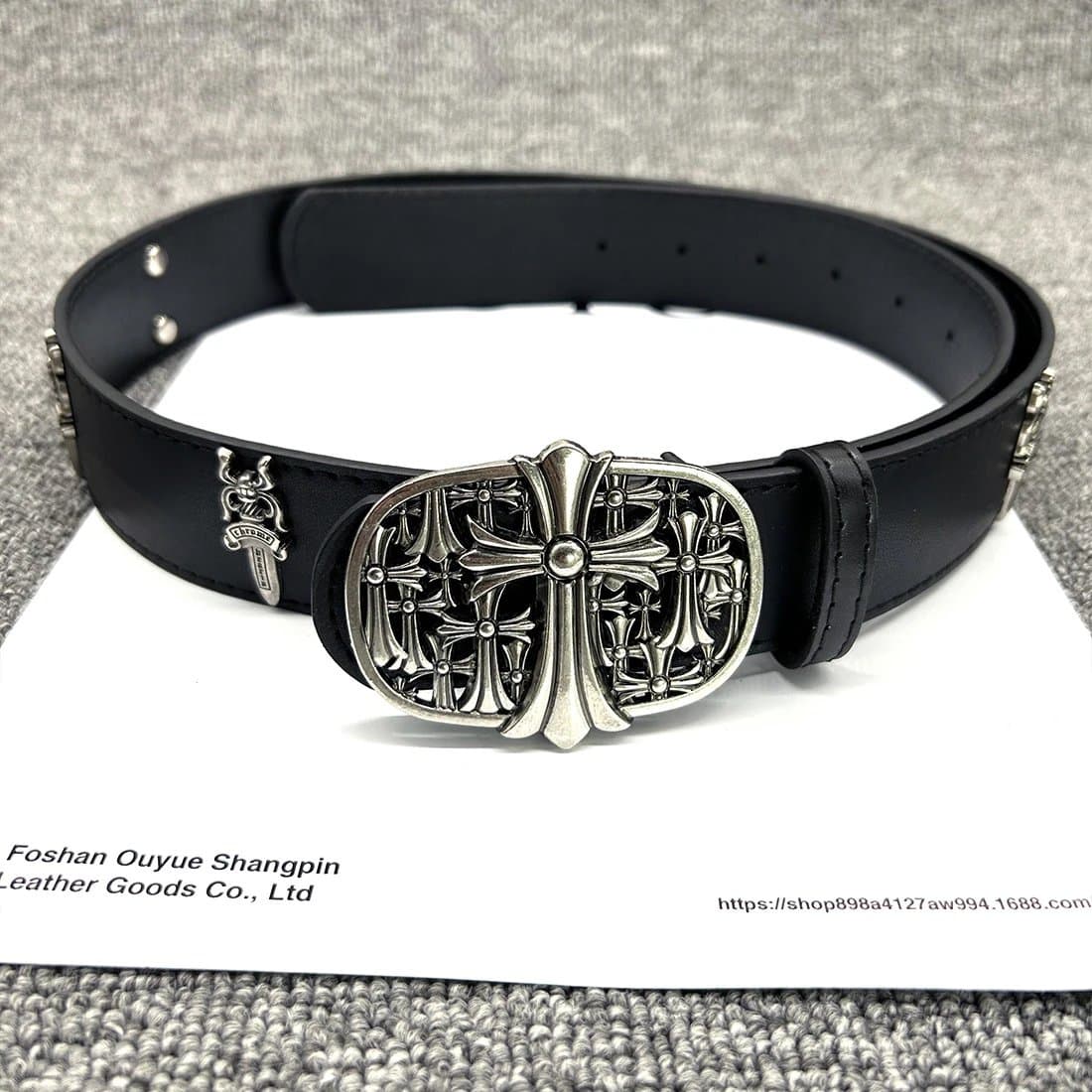Chrome Hearts Cross Buckle Belt Silver Cross Hardware