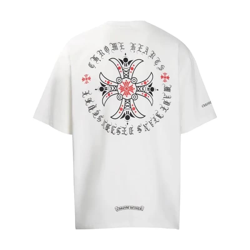 Chrome Hearts Cross Graphic Tee White with Red and Black Cross Print