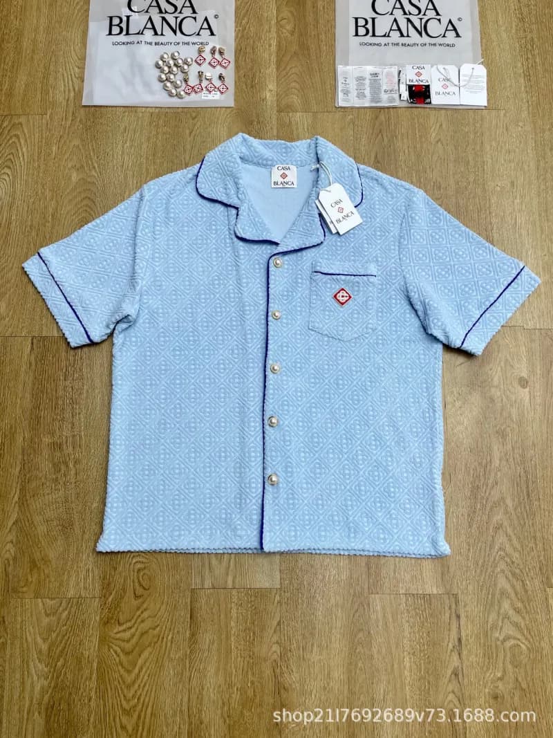 Casablanca Short-Sleeve Pajama Shirt Diamond Quilted