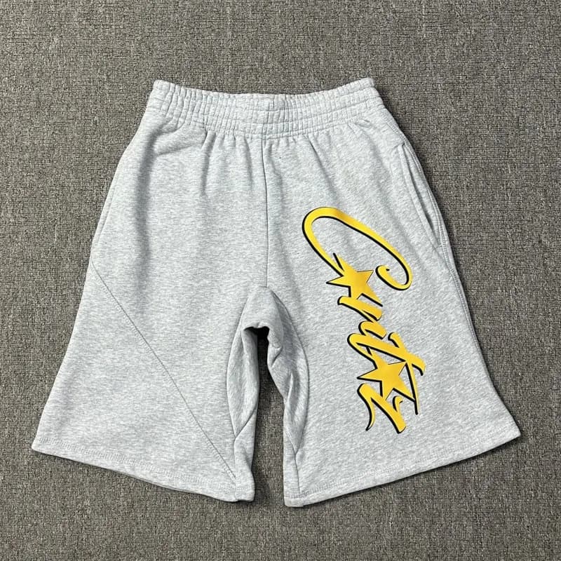 Travis Scott Cactus Jack Shorts Grey with Yellow Script Logo