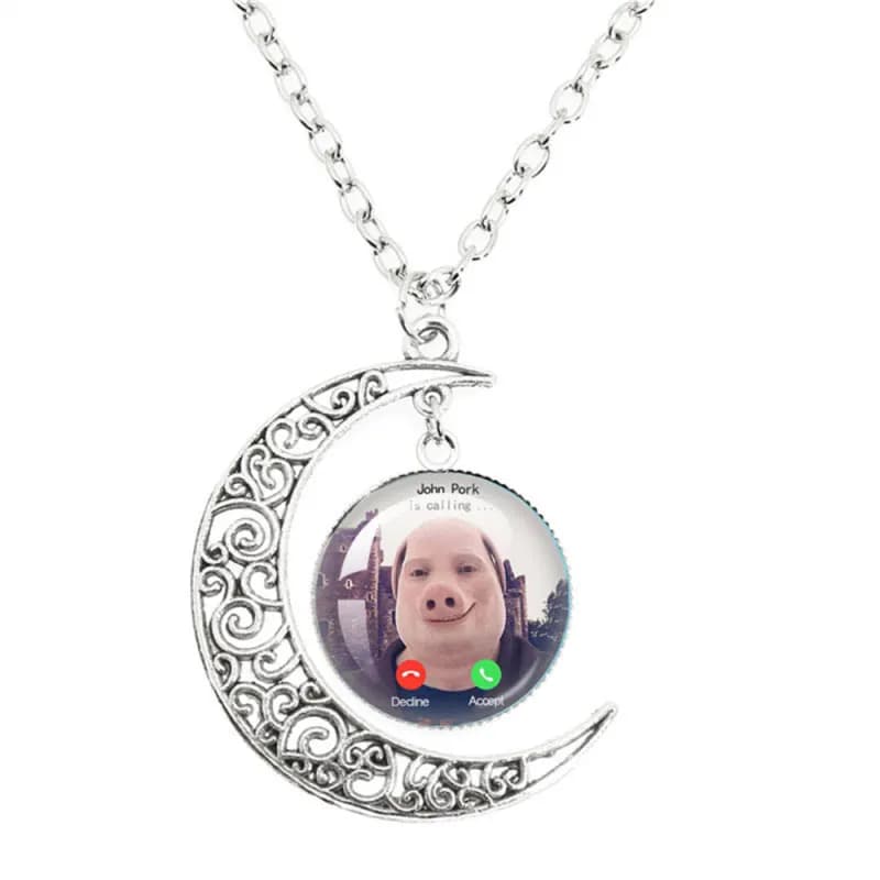 Winged Phone Call Keychain Pig Face Design — 项链16