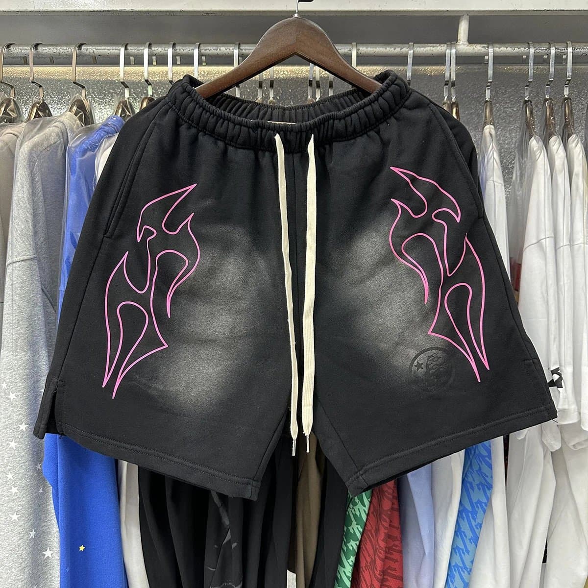 Hellstar Flame Shorts Pink Flame Outline