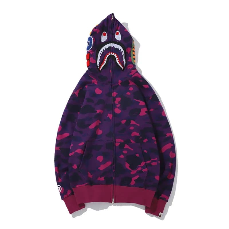 BAPE Full-Zip Hoodie Shark Camo Hood — 6323 plus velvet purple