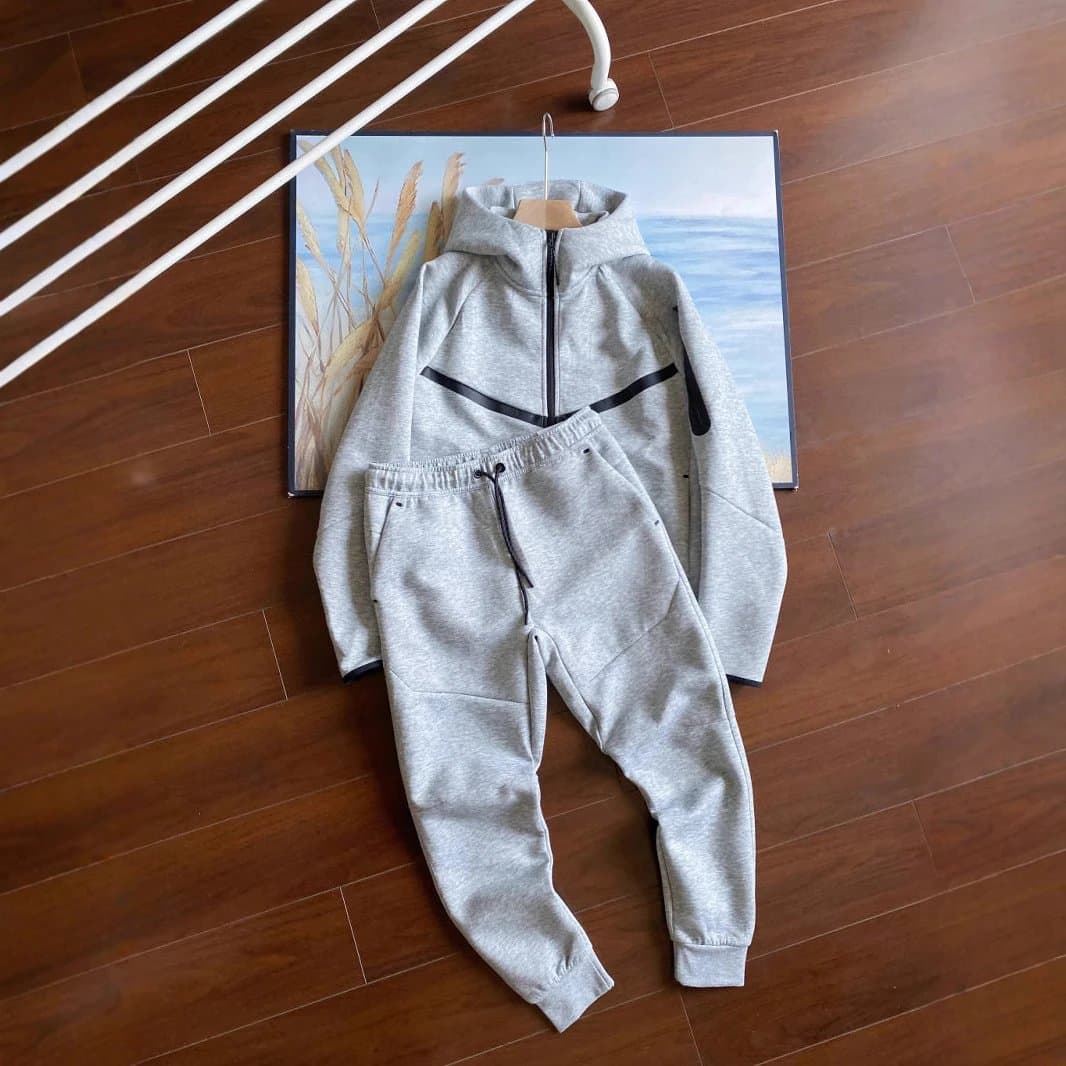 Nike Tech Fleece Hoodie and Joggers Heather Grey with Black Accents