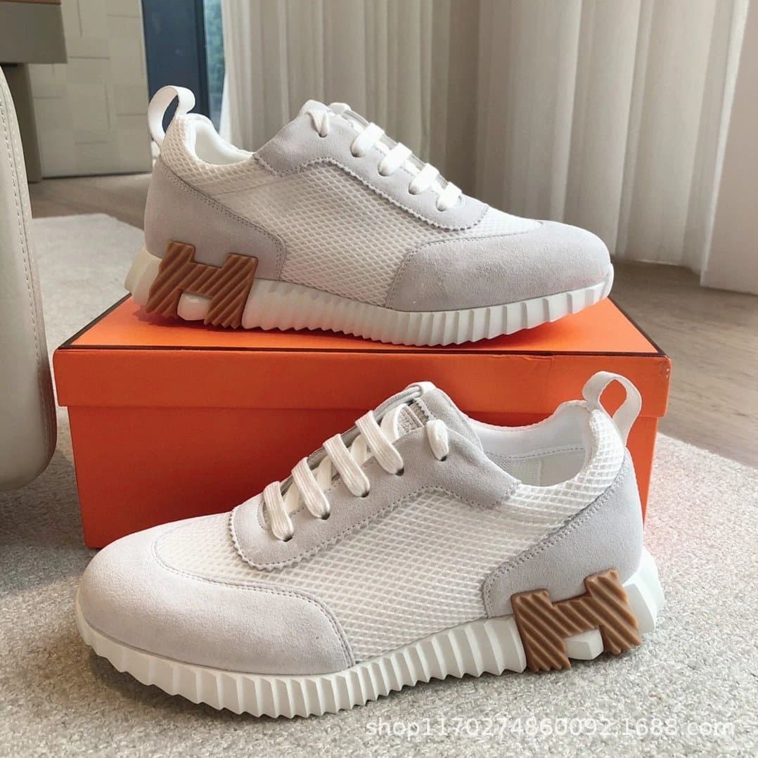Hermès H-Run Sneaker White Suede Mesh