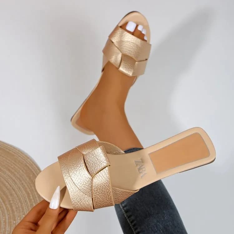 Zara Woven Slide Sandal Metallic Gold