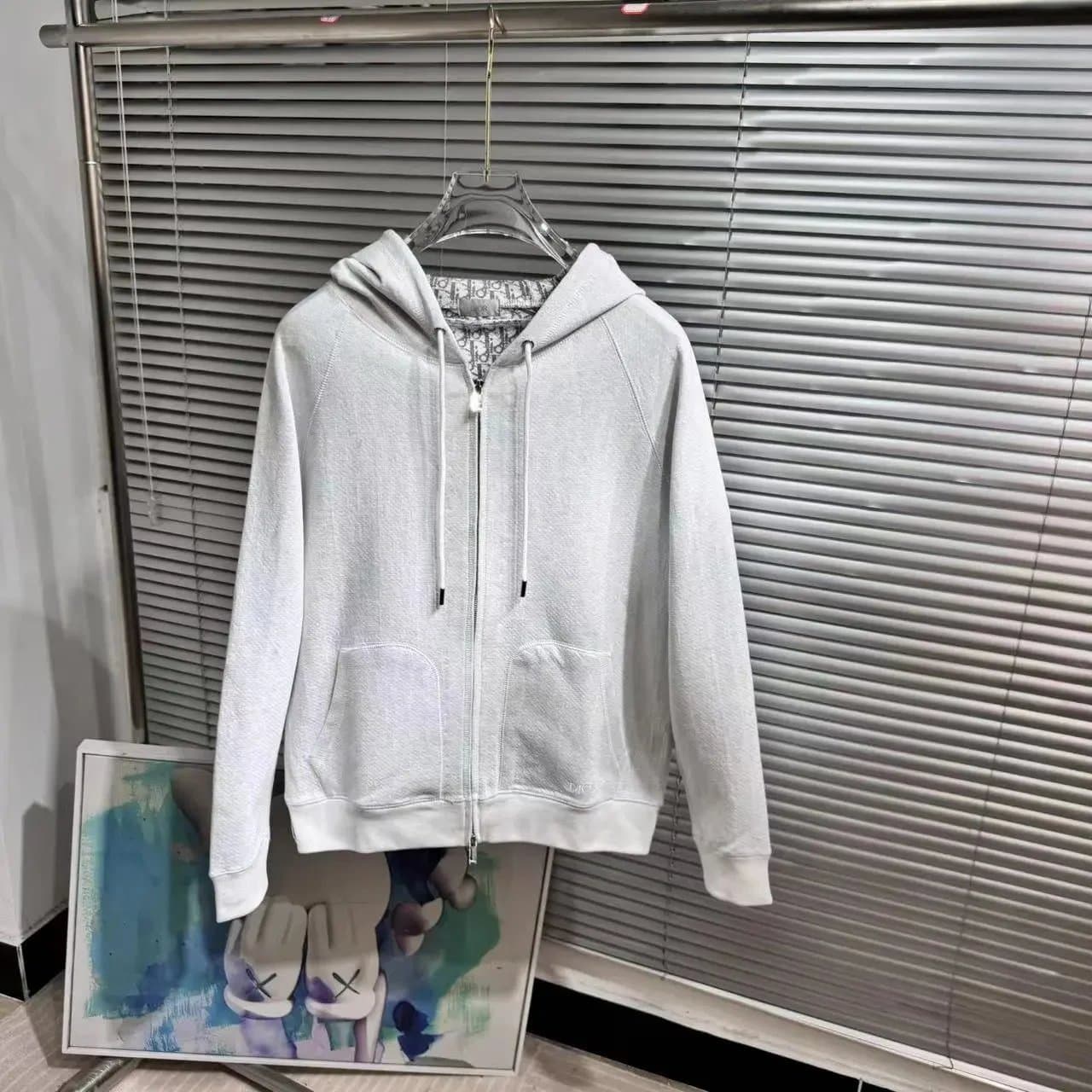 Dior × Supreme Zip-Up Hoodie Oblique Logo Lining — 白色