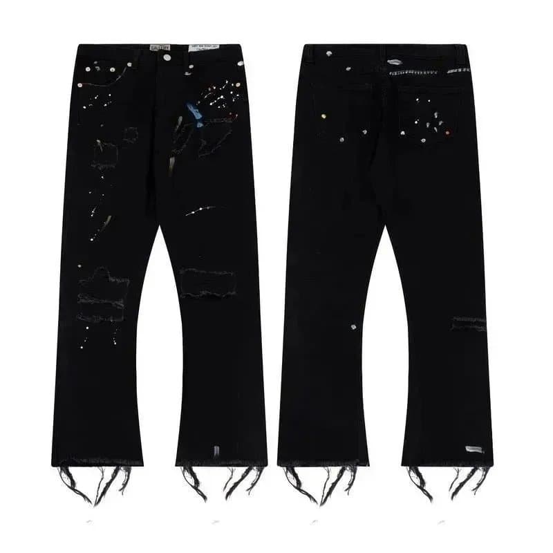 Distressed Flare Jeans Paint Splatter & Patched — 4