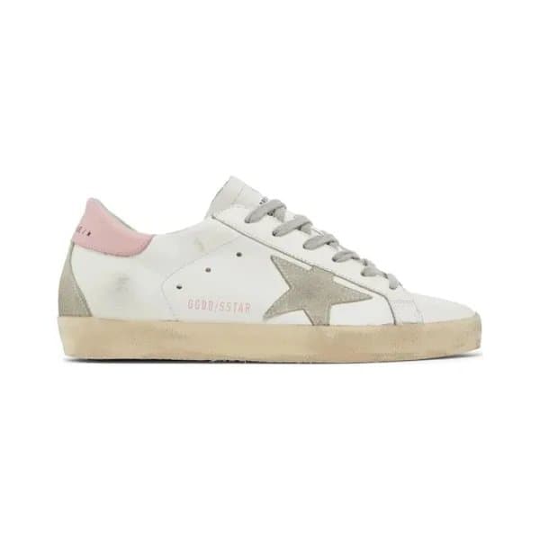 Golden Goose Superstar Distressed White with Pink Heel Tab