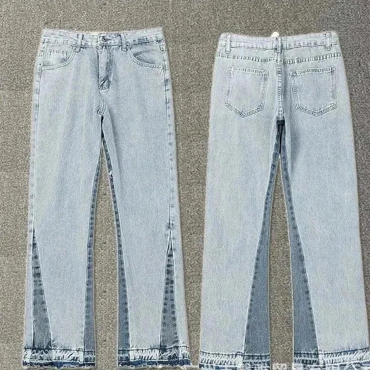 Distressed Flare Jeans Paint Splatter & Patched — 32