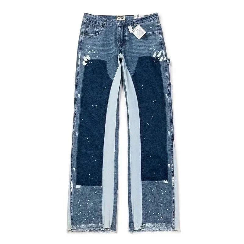 Distressed Flare Jeans Paint Splatter & Patched — 22
