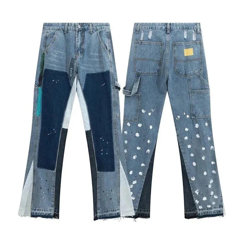 Patchwork Denim Trousers Distressed Multi-Patch