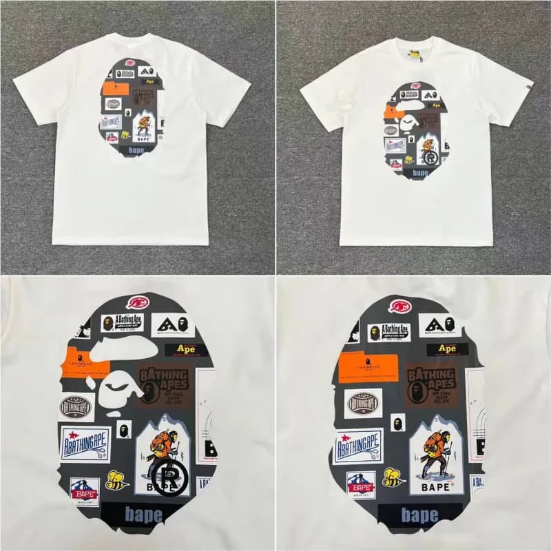BAPE Ape Head Graphic Tee Sticker Patch Collage