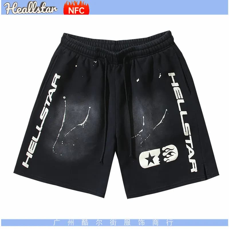Hellstar Flame Print Shorts Black with Red Flames — 773洗水黑