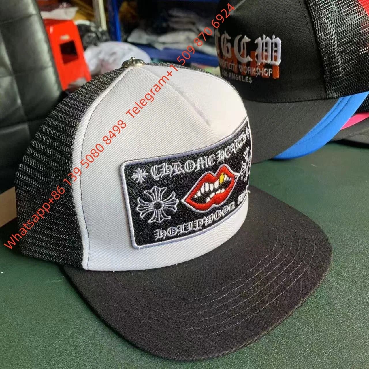 Chrome Hearts Trucker Cap Lips & Cross Patch