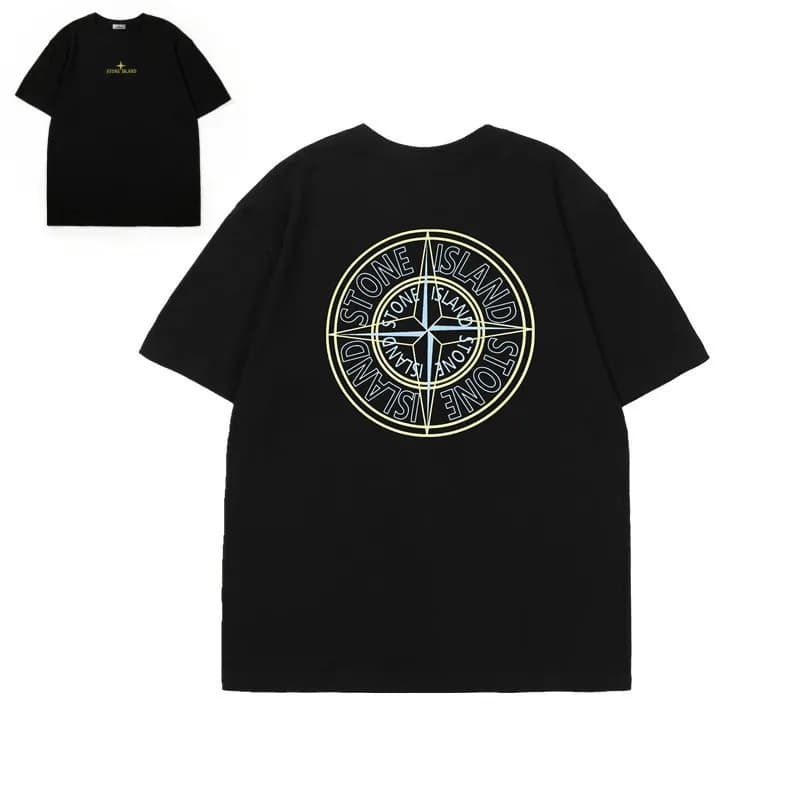 Stone Island Compass Logo T-Shirt Black with Yellow Compass Print