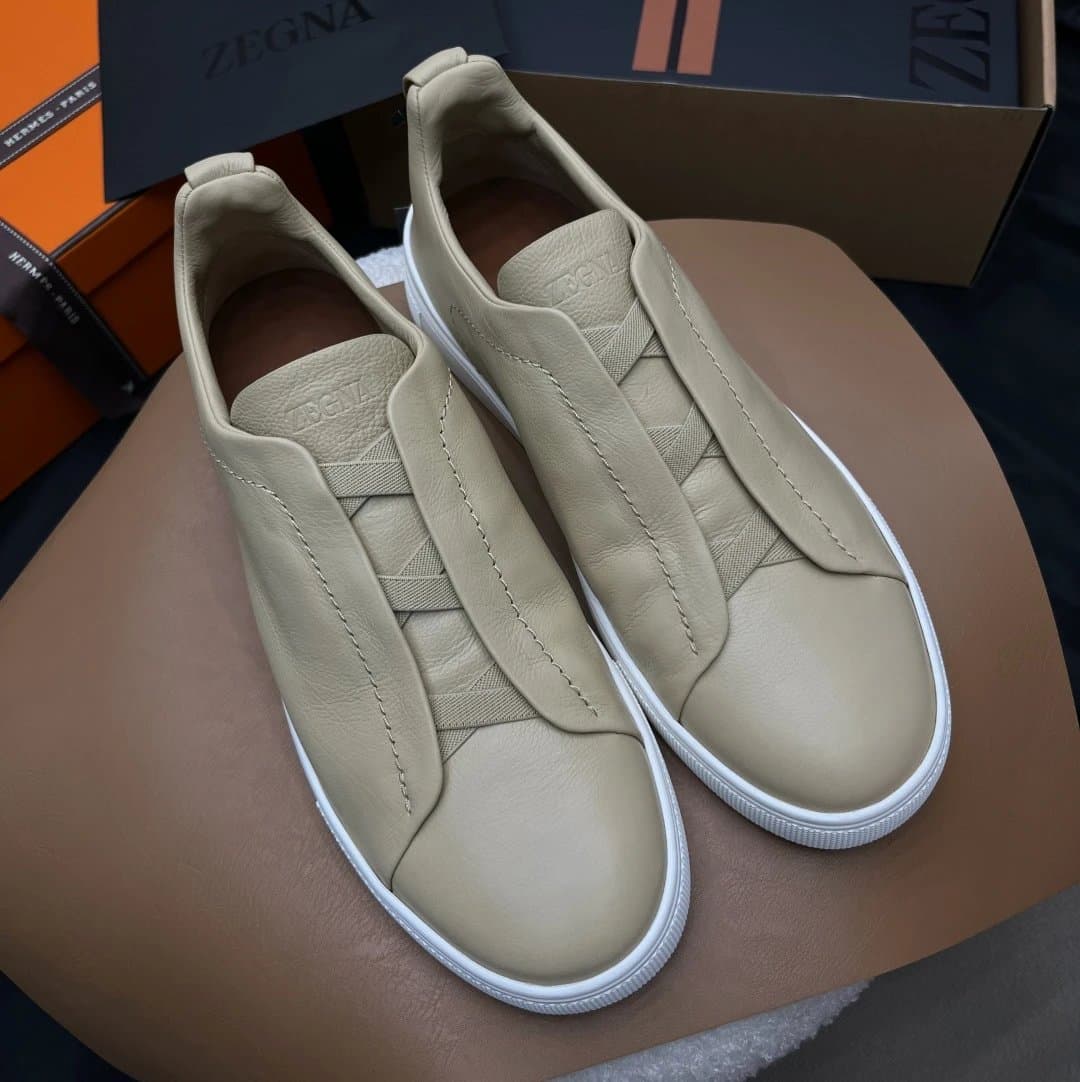 Zegna Triple Stitch Beige Leather