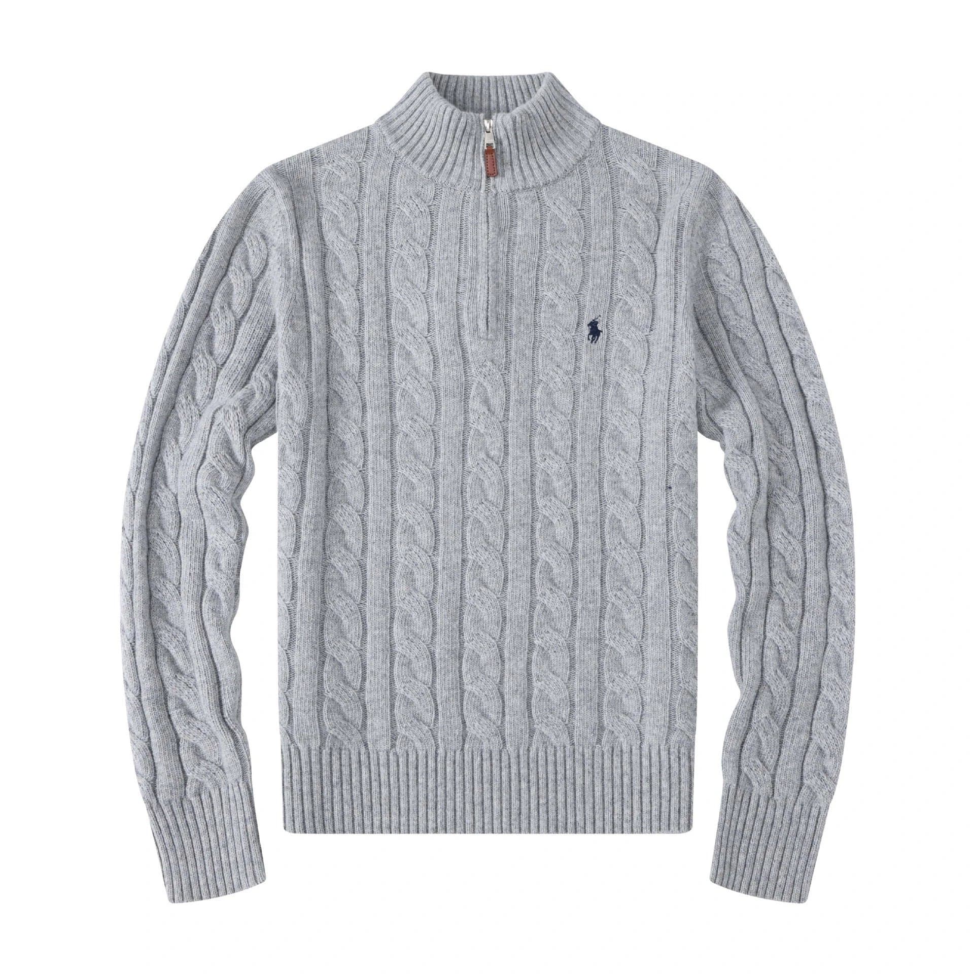 Polo Ralph Lauren Cable Knit Sweater Classic Fit — 半高拉链灰色毛衣【小黑马】
