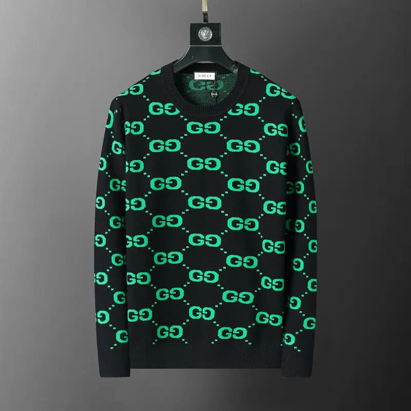 Gucci GG Logo Knit Sweater Black with Neon Green GG Pattern
