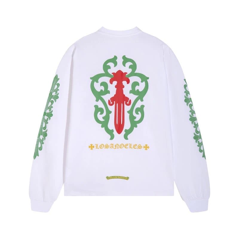 Chrome Hearts Long Sleeve Tee Cross & Floral Print — 白16