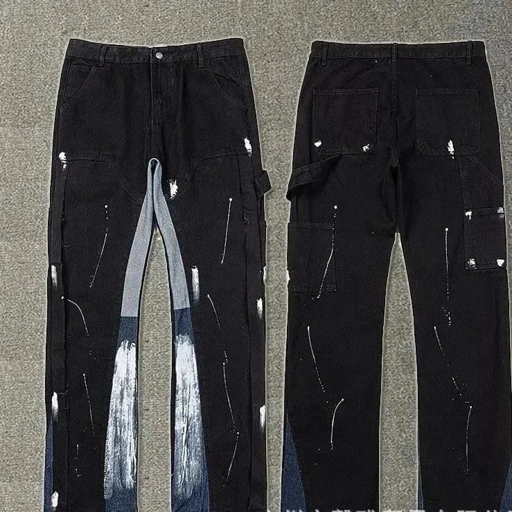 Distressed Flare Jeans Paint Splatter & Patched — 31