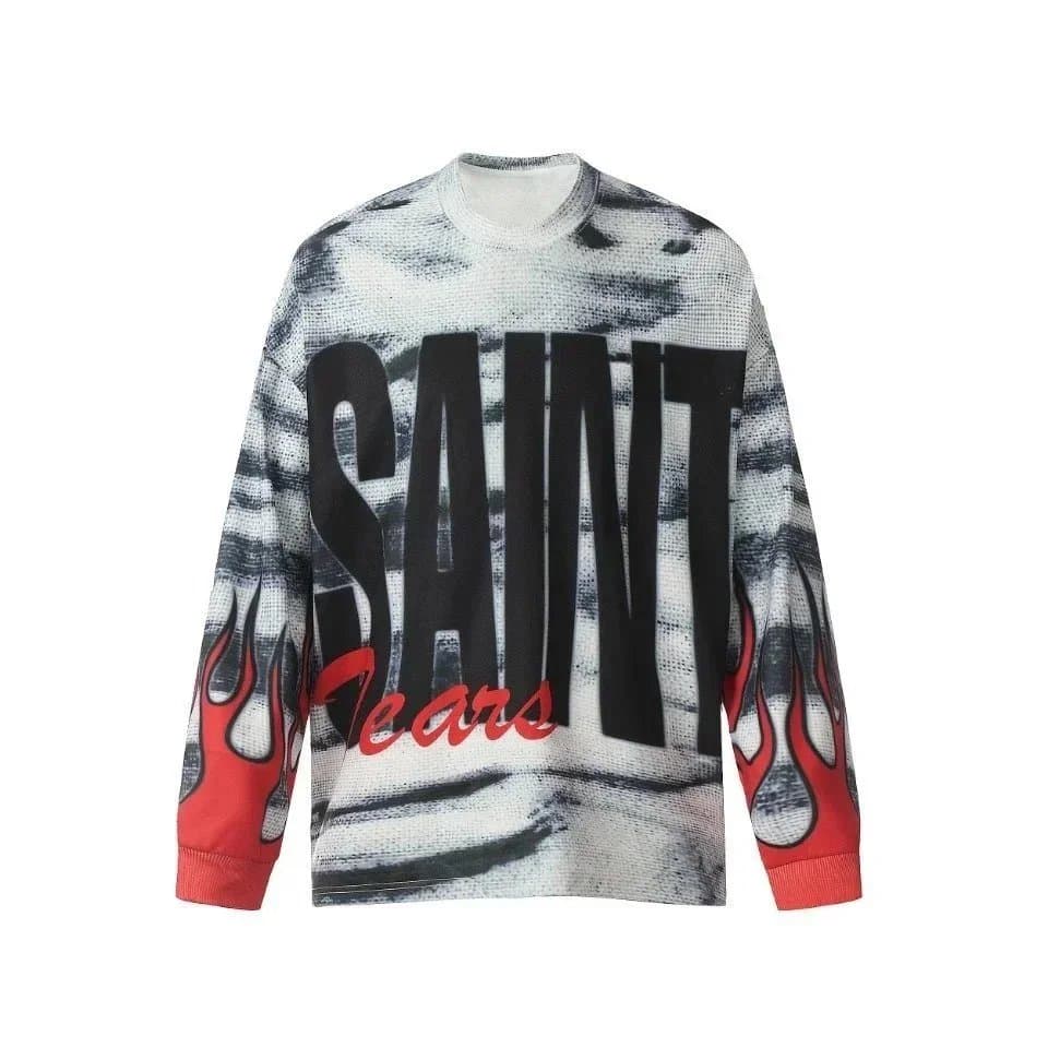 Saint Laurent Long-Sleeve Graphic Sweatshirt Flame Print