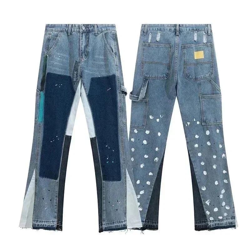 Distressed Flare Jeans Paint Splatter & Patched — 8