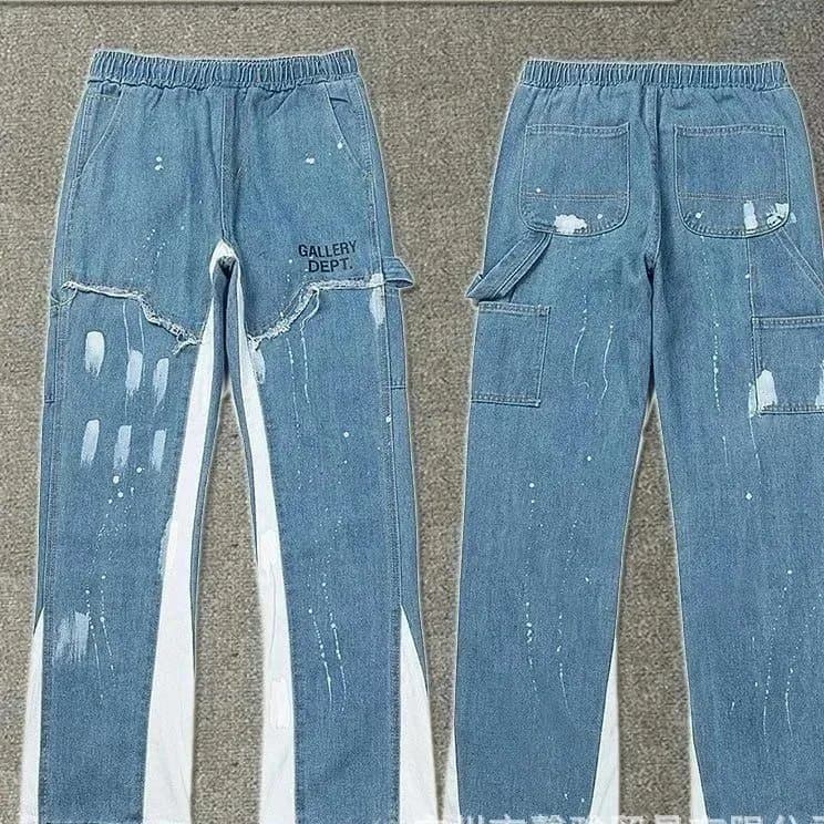 Distressed Flare Jeans Paint Splatter & Patched — 30