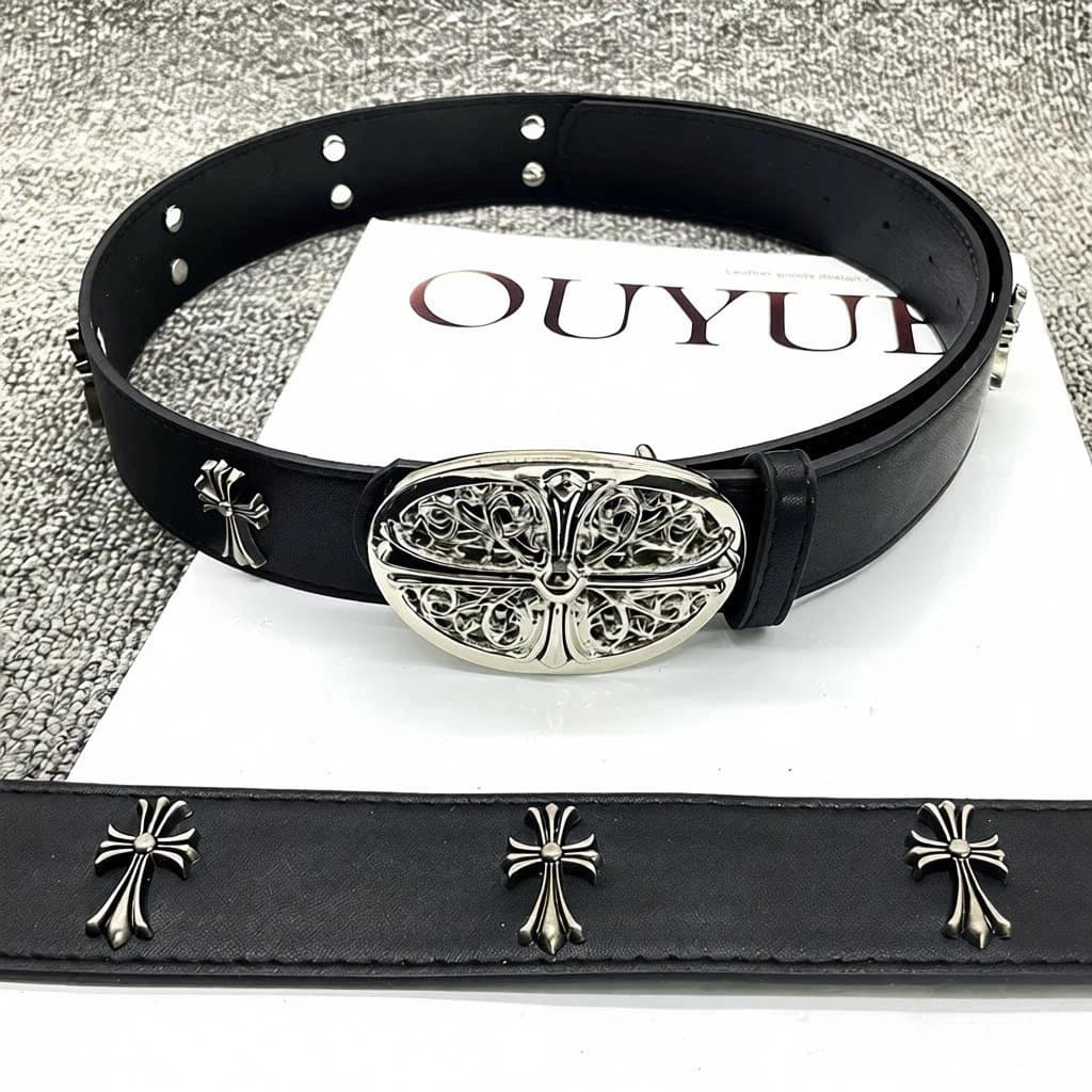 Chrome Hearts Cross Buckle Belt Ornate Silver Cross