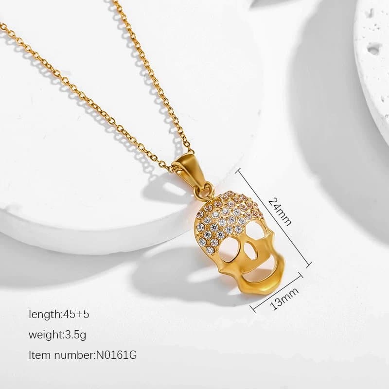 Chrome Hearts Skull Pendant Pave Crystal — 金色N0161G