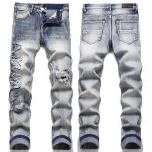 Amiri Distressed Jeans Yellow Logo Patch — 10