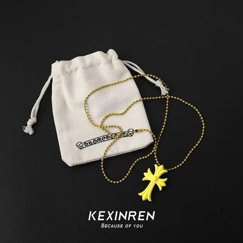 Chrome Hearts Cross Pendant Necklace Yellow Cross on Ball Chain