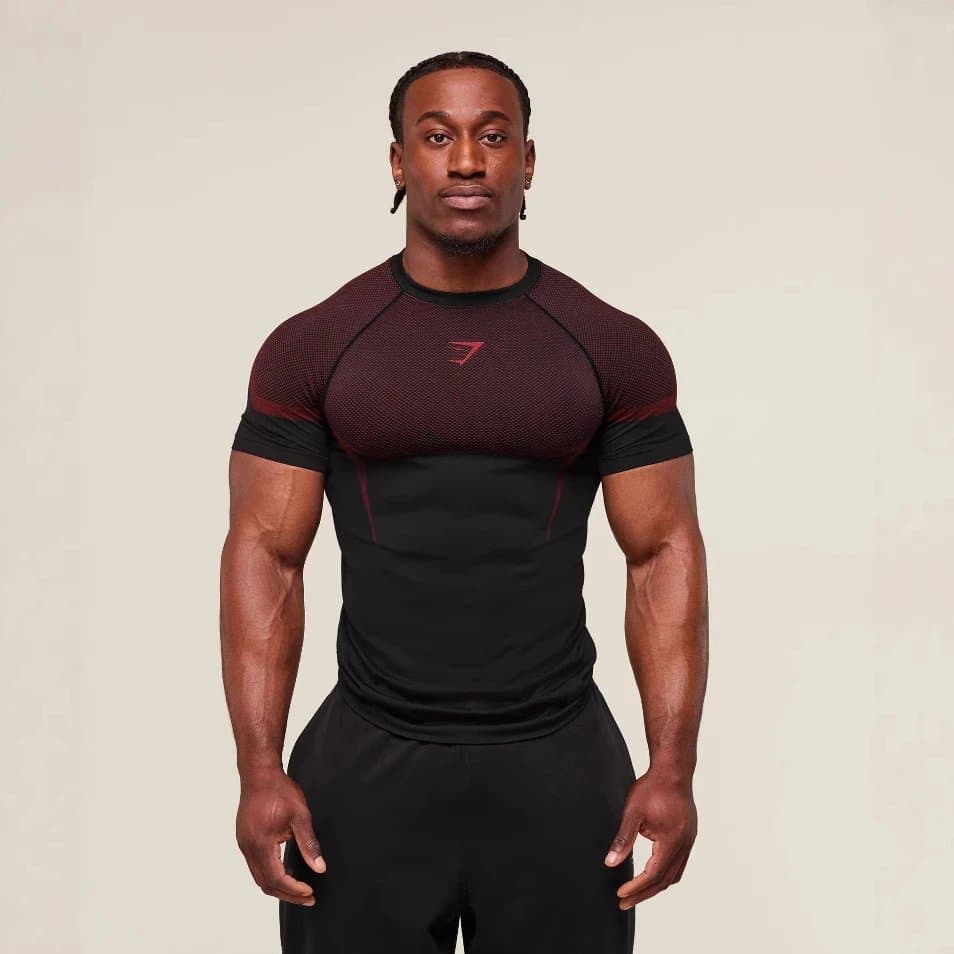 Lululemon Compression T-Shirt Mesh Panel — 黑-红标