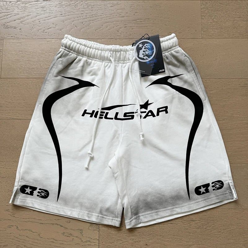 Hellstar Graphic Swim Shorts Skeleton Flame Print — 767 洗水白