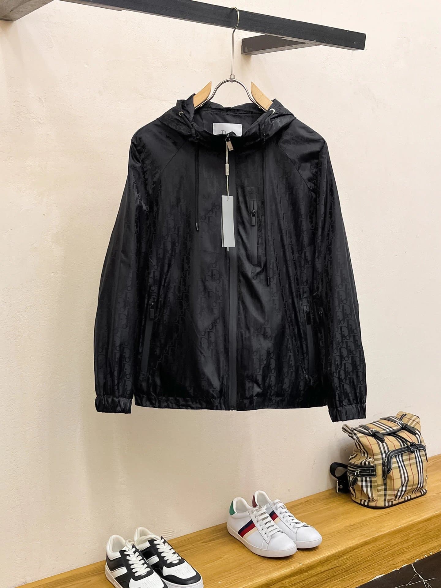 Dior Hooded Windbreaker Oblique Logo Print