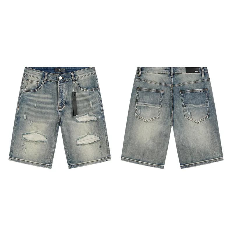 Amiri Distressed Denim Shorts Worn-in Wash with Rips