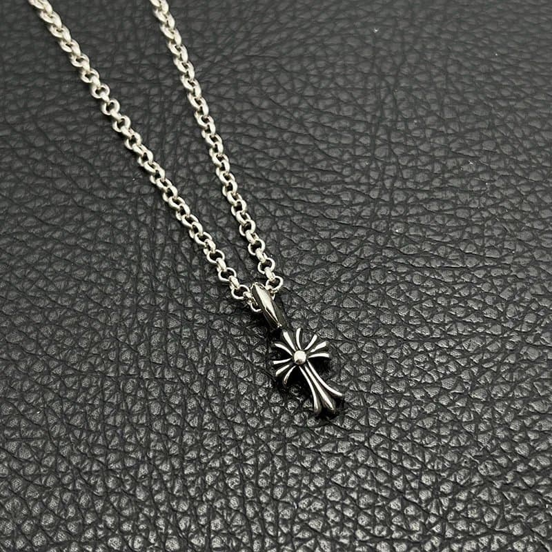 Chrome Hearts Cross Pendant Silver with Black Enamel